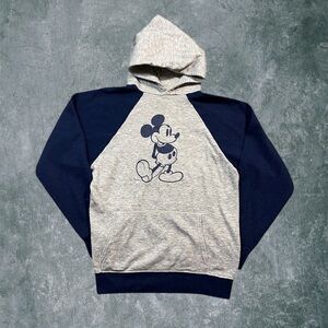 Vintage 1970s Disney Casuals Mickey Mouse Navy Blue and Gray Pullover Hoodie Med